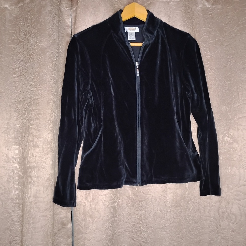Talbots‎ Petite Medium Black Velour Jacket Full Zipper Soft